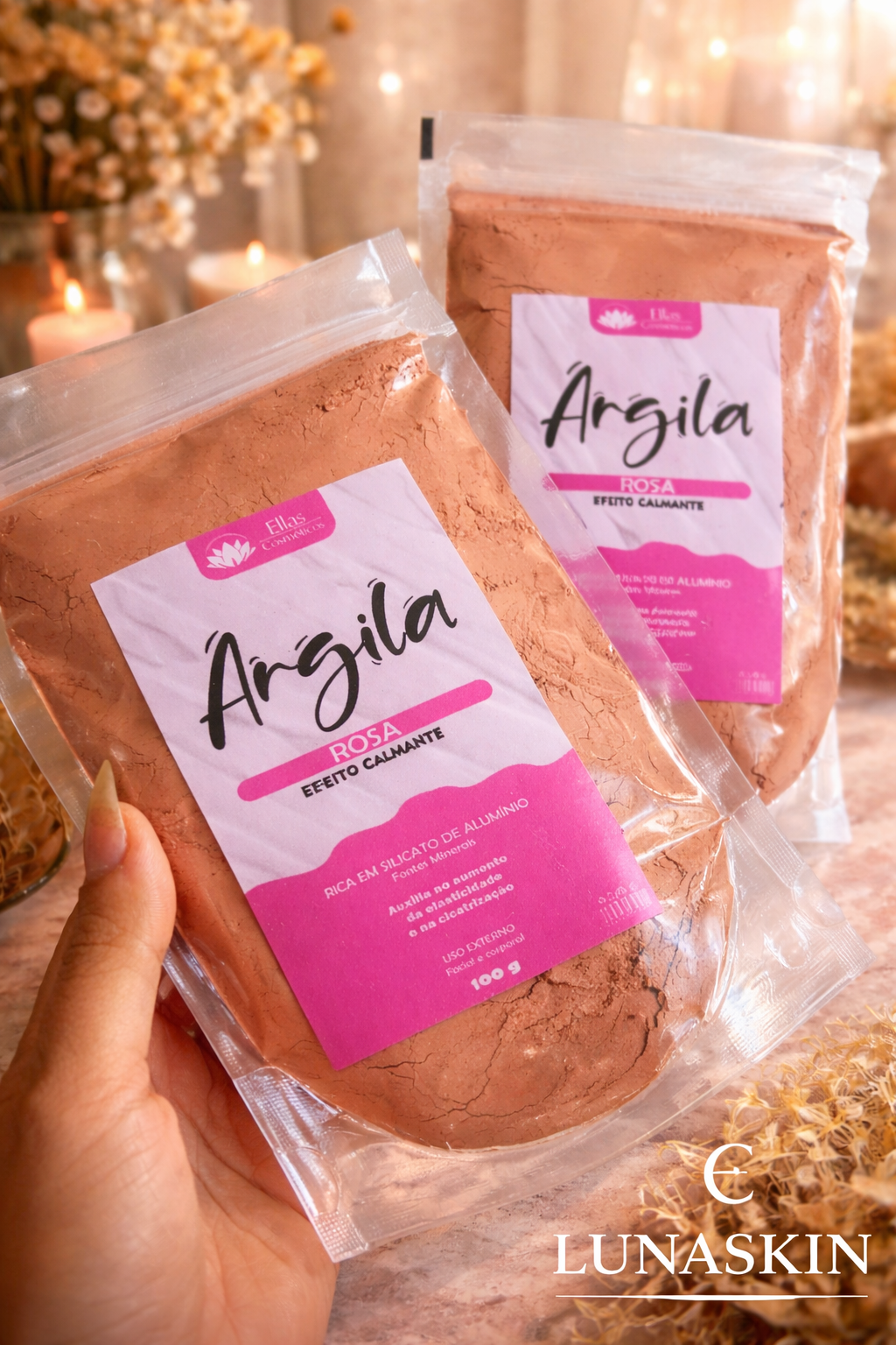 Argila Rosa 100g Ellas Cosméticos - Pele Sensível e Hidratada